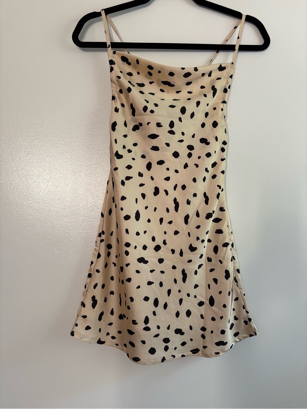 Princess Polly Kianna Mini Dress Beige Dalmatian Print Cowl Neck Slip Size 0